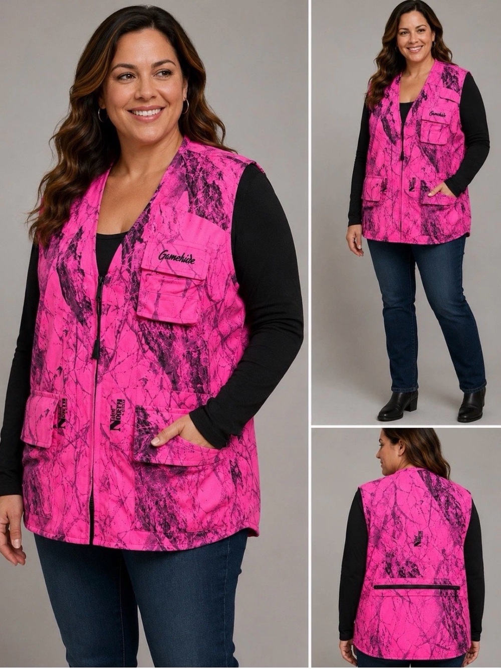 Gamehide Naked North Camo Hunting Vest Hot Pink Black Multi Pocket XL